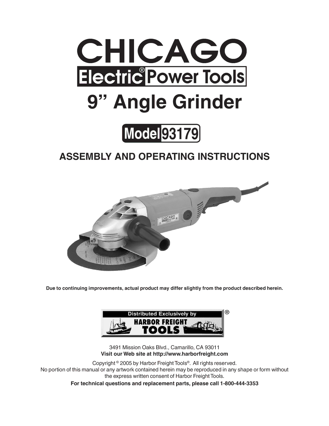 Harbor Freight Tools 93179 operating instructions Angle Grinder 