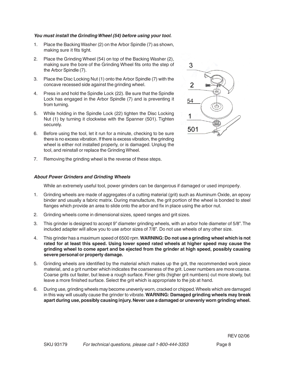 Harbor Freight Tools 93179 operating instructions About Power Grinders and Grinding Wheels 