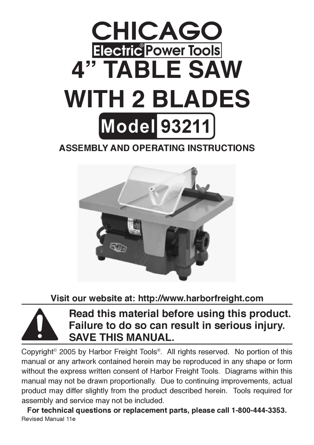 Harbor Freight Tools 93211 operating instructions Table SAW with 2 Blades 