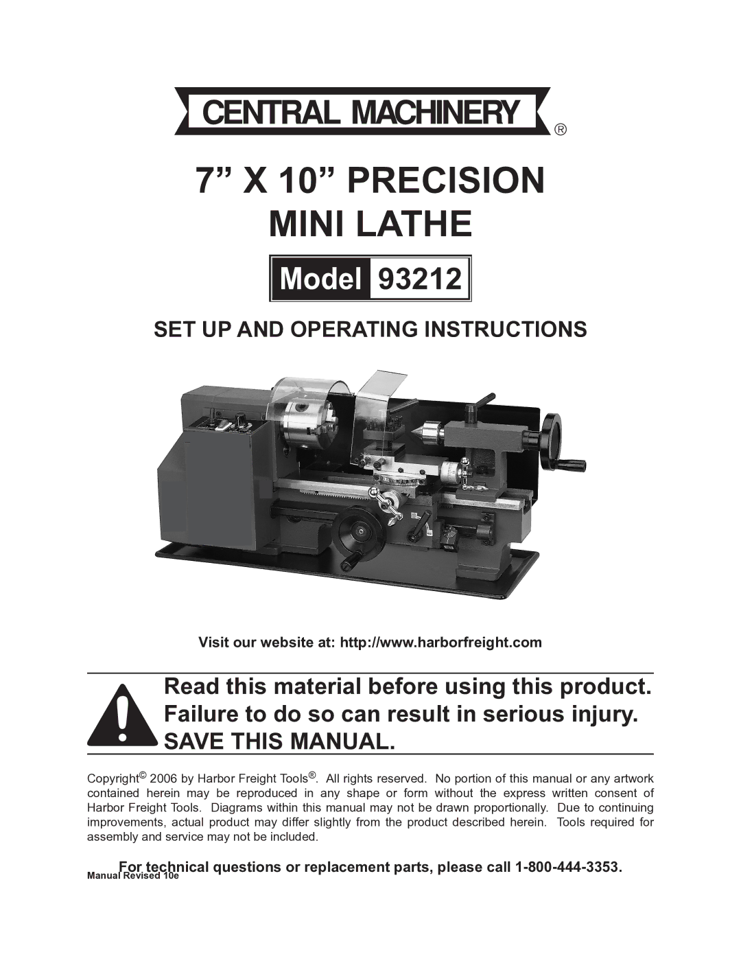 Harbor Freight Tools 93212 operating instructions Precision Mini Lathe 