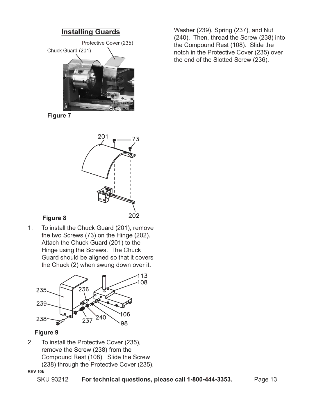 Harbor Freight Tools 93212 operating instructions Installing Guards 