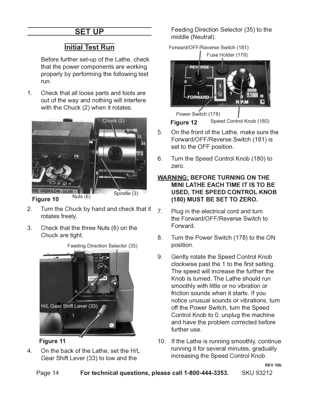 Harbor Freight Tools 93212 operating instructions Set Up, Initial Test Run 