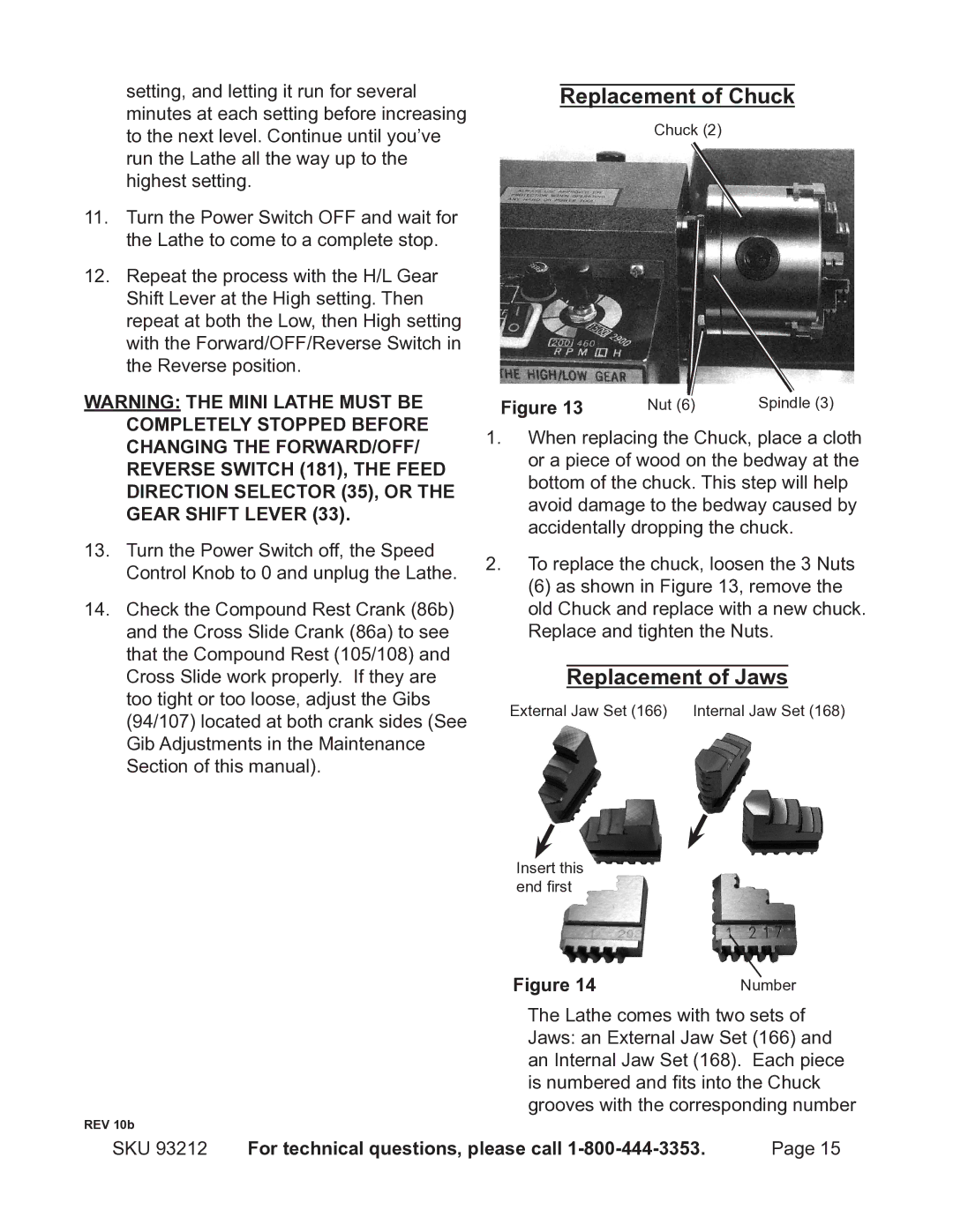 Harbor Freight Tools 93212 operating instructions Replacement of Chuck, Replacement of Jaws 