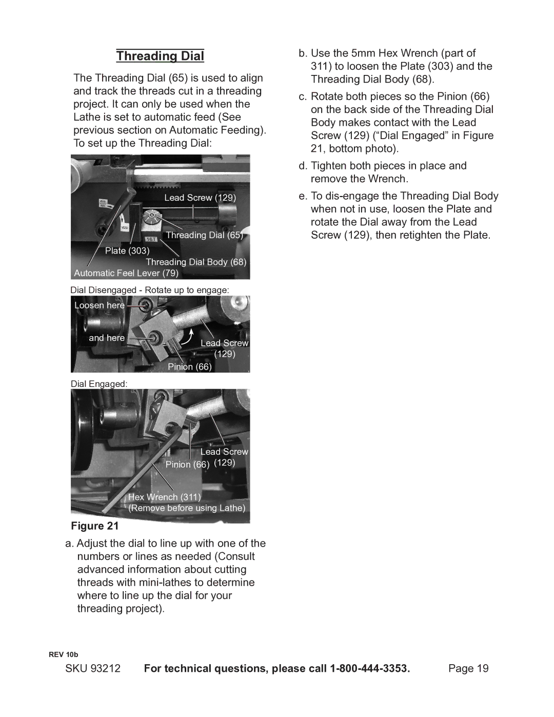 Harbor Freight Tools 93212 operating instructions Threading Dial 