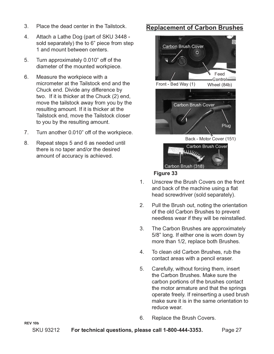 Harbor Freight Tools 93212 operating instructions Replacement of Carbon Brushes 