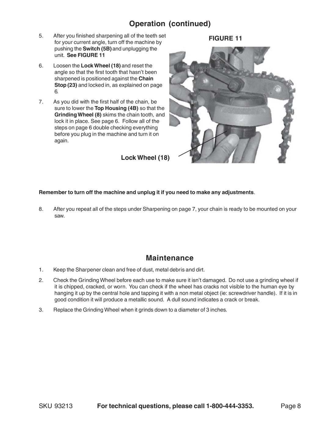 Harbor Freight Tools 93213 manual Maintenance 