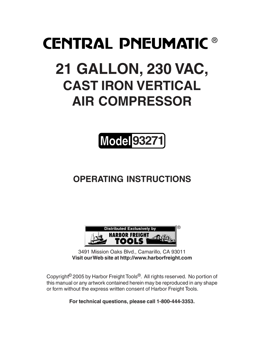 Harbor Freight Tools 93271 operating instructions GALLON, 230 VAC 