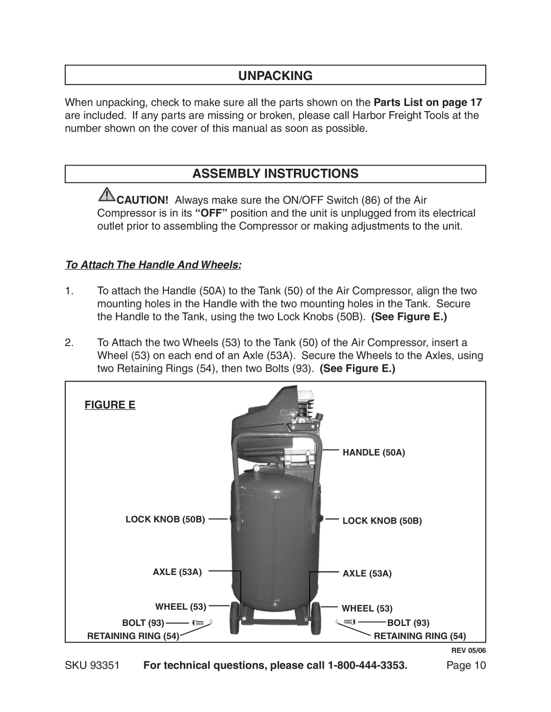 Harbor Freight Tools 93351 operating instructions Unpacking, Assembly Instructions 