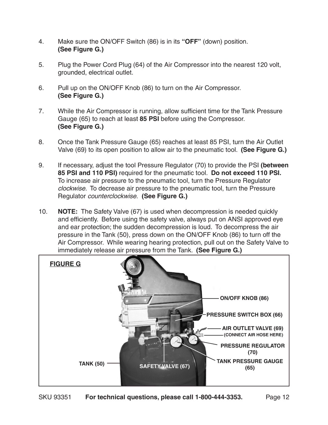 Harbor Freight Tools 93351 operating instructions Figure G 