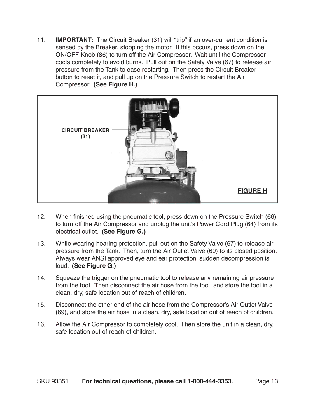 Harbor Freight Tools 93351 operating instructions Figure H 