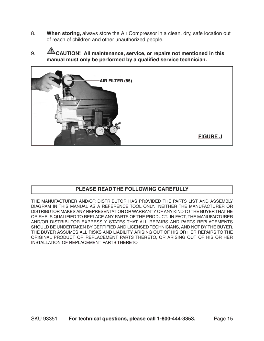 Harbor Freight Tools 93351 operating instructions Figure J Please Read the Following Carefully 