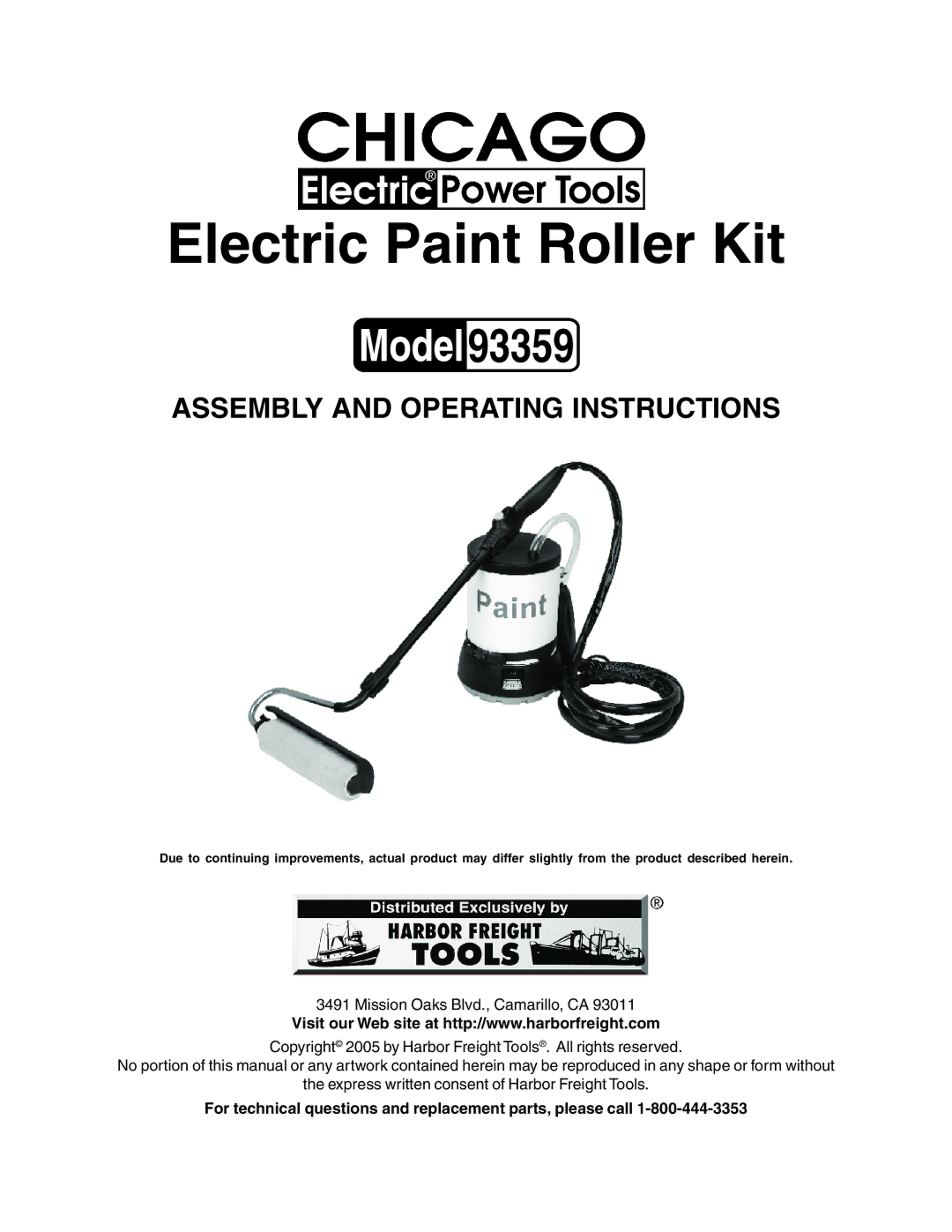 Harbor Freight Tools 93359 operating instructions Electric Paint Roller Kit 