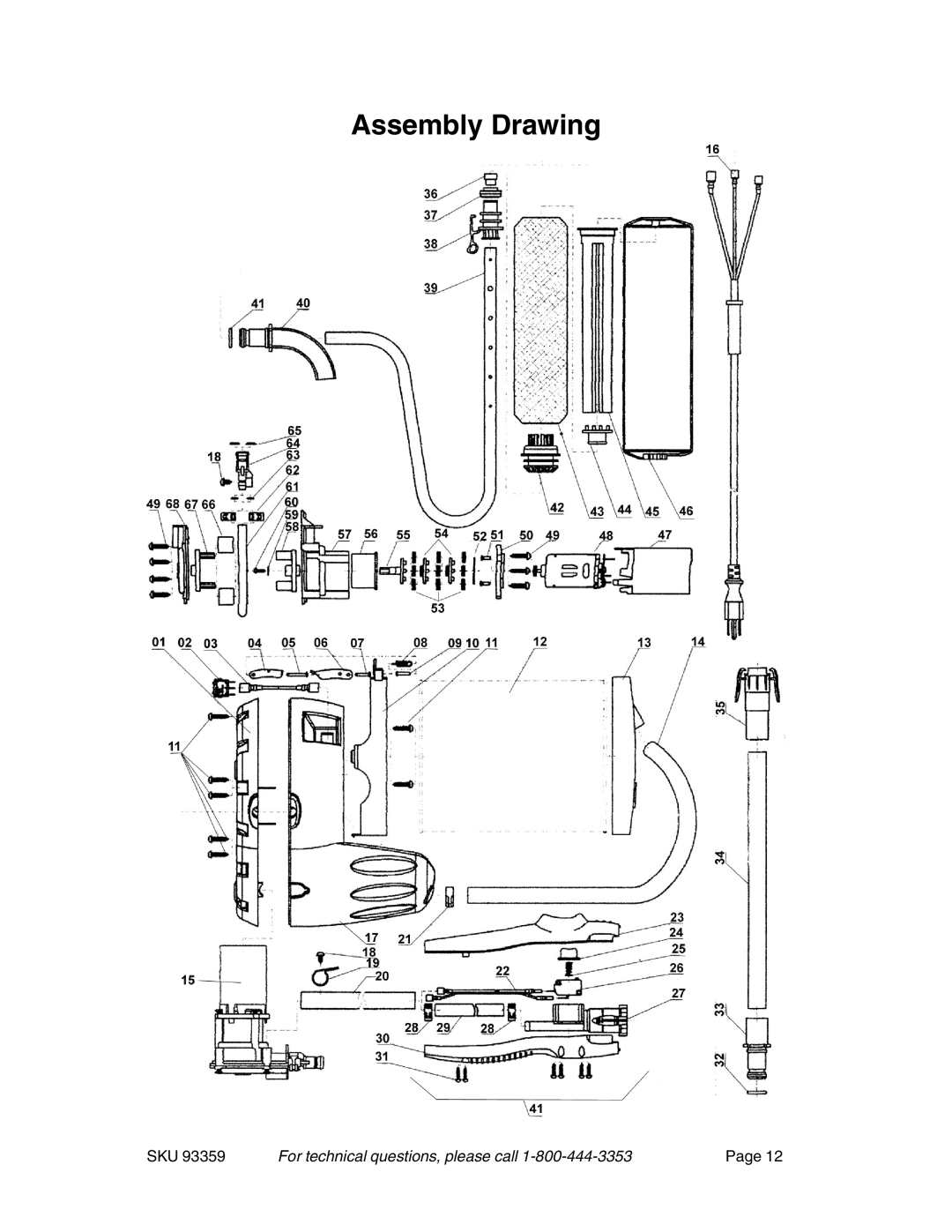 Harbor Freight Tools 93359 operating instructions Assembly Drawing 