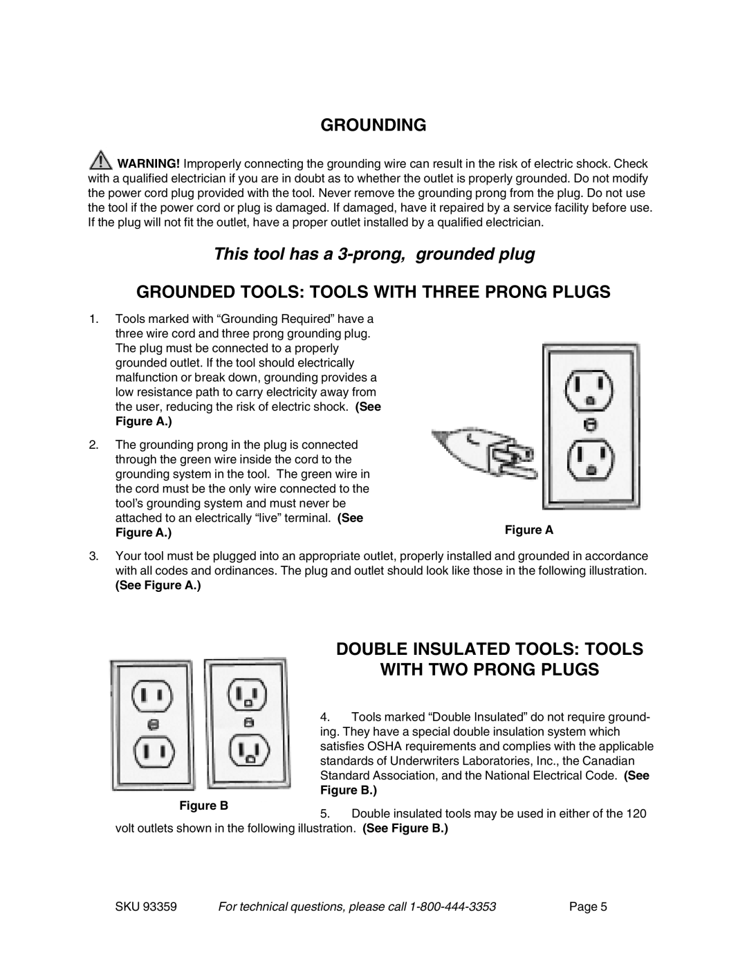 Harbor Freight Tools 93359 operating instructions This tool has a 3-prong, grounded plug 