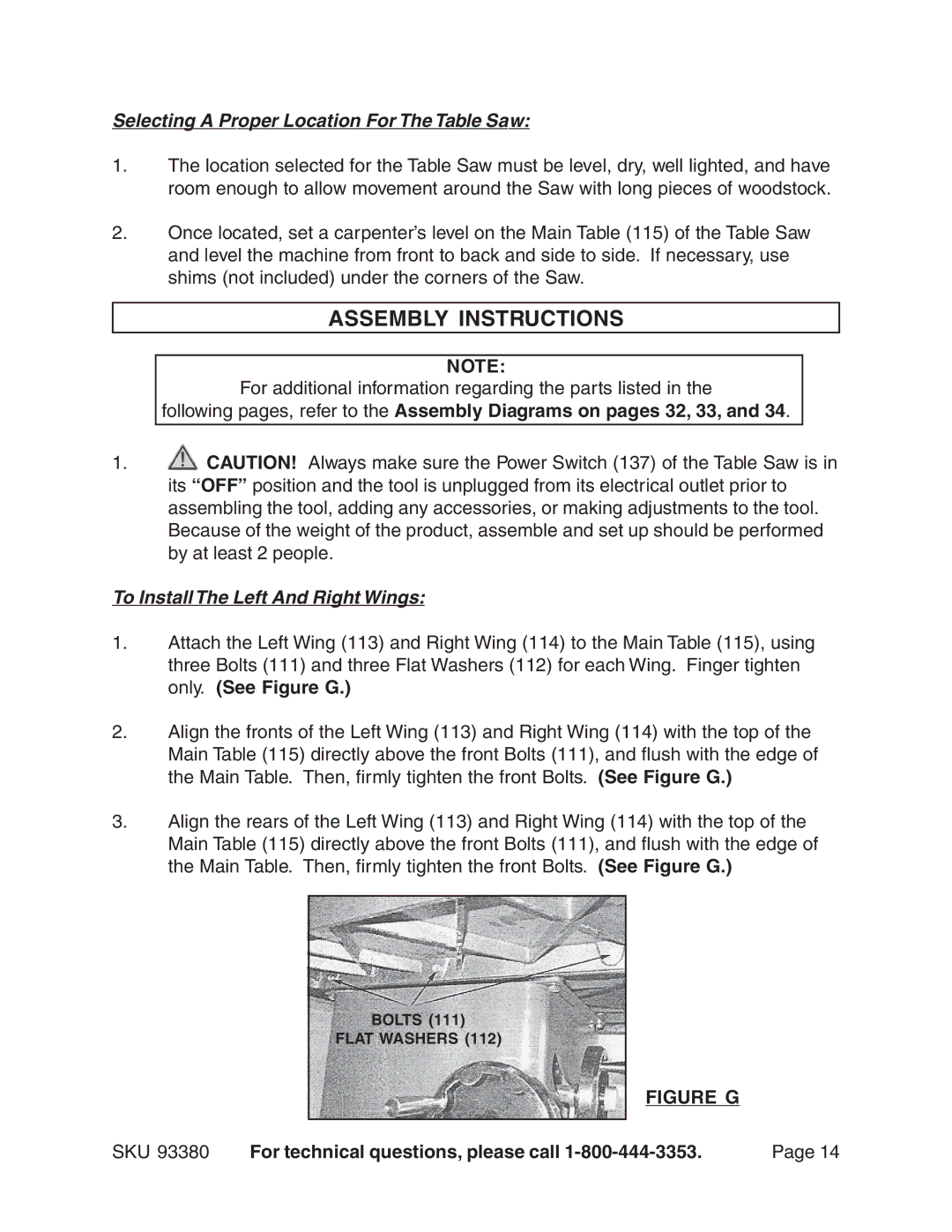 Harbor Freight Tools 93380 operating instructions Assembly Instructions, Selecting a Proper Location For The Table Saw 