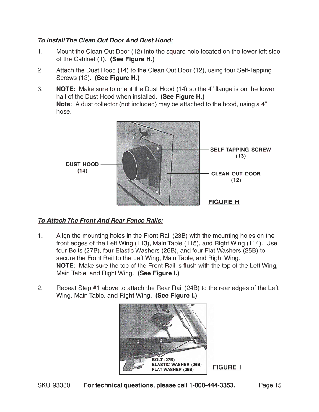 Harbor Freight Tools 93380 To Install The Clean Out Door And Dust Hood, To Attach The Front And Rear Fence Rails 