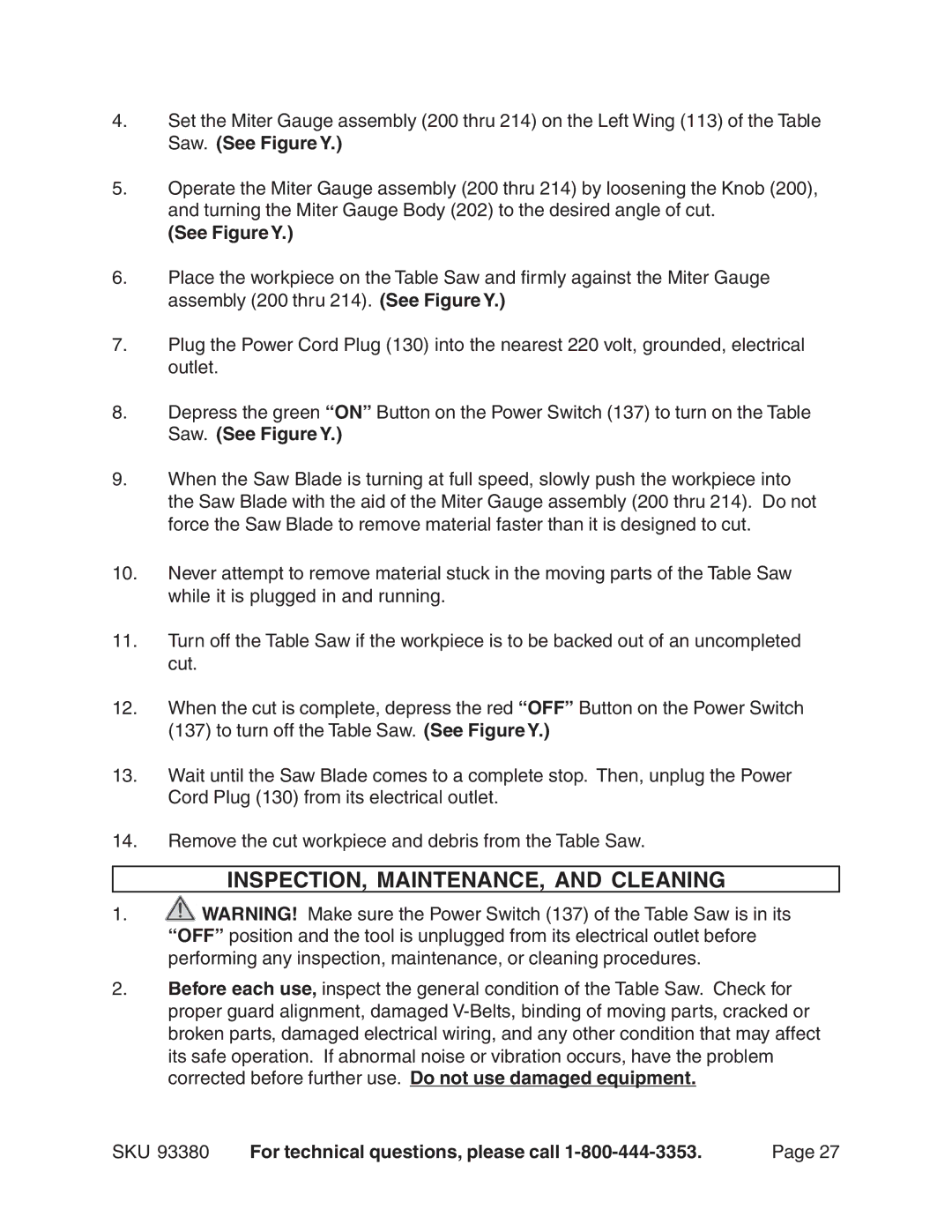 Harbor Freight Tools 93380 operating instructions INSPECTION, MAINTENANCE, and Cleaning, See FigureY 