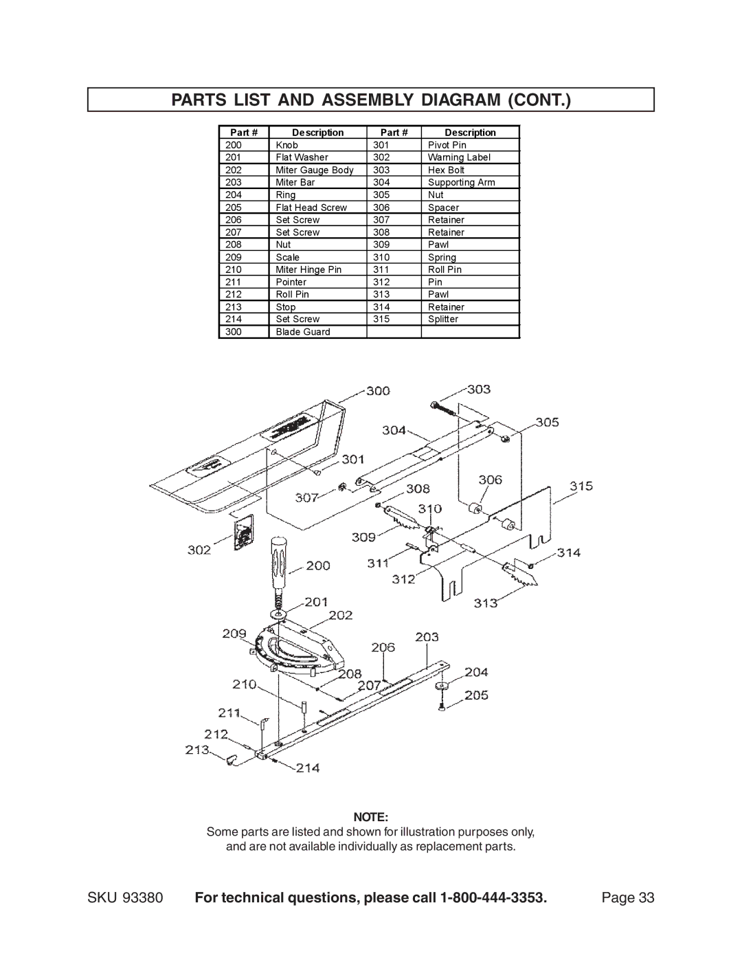 Harbor Freight Tools 93380 operating instructions Parts List and Assembly Diagram, Description 