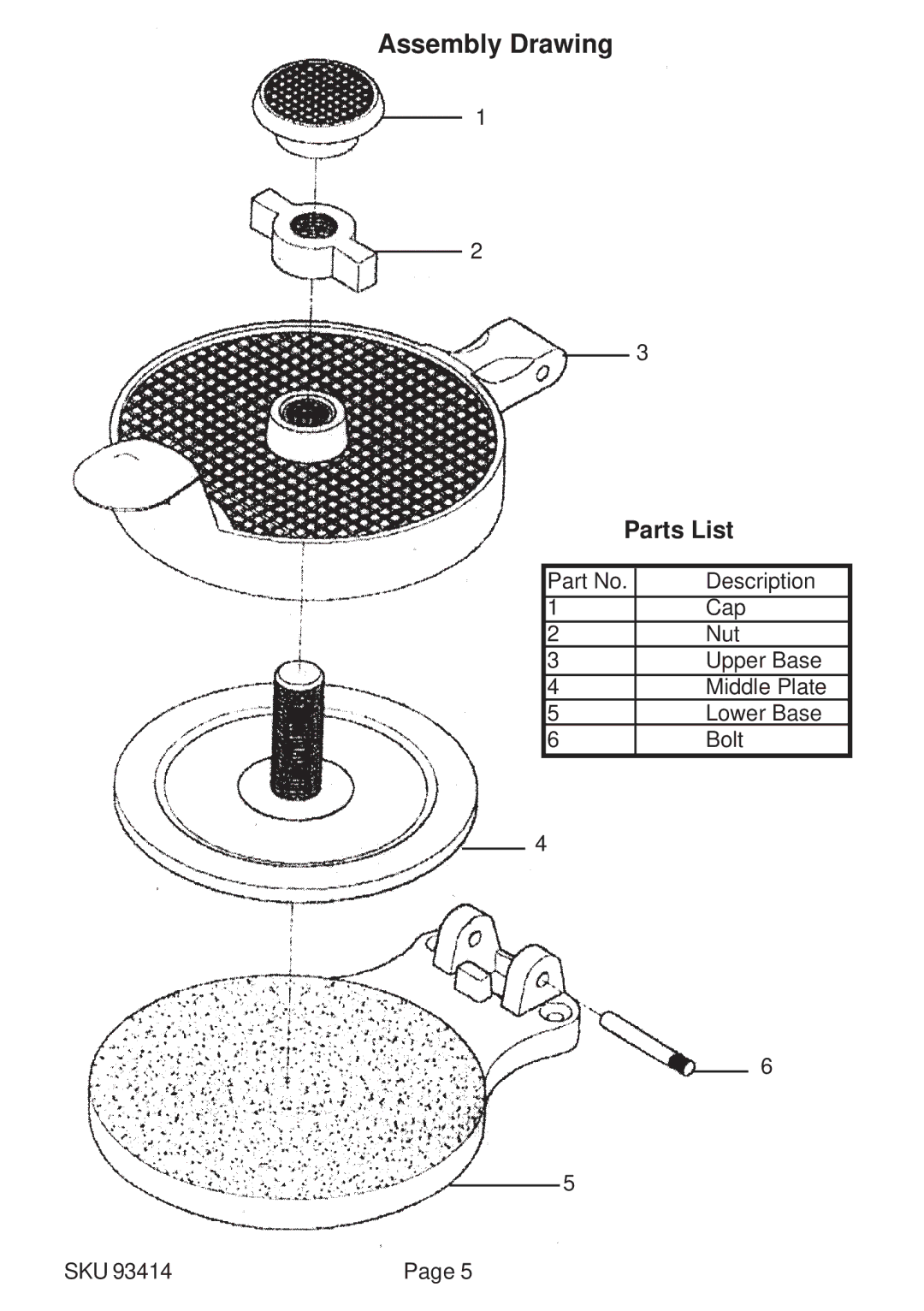 Harbor Freight Tools 93414 operating instructions Assembly Drawing 