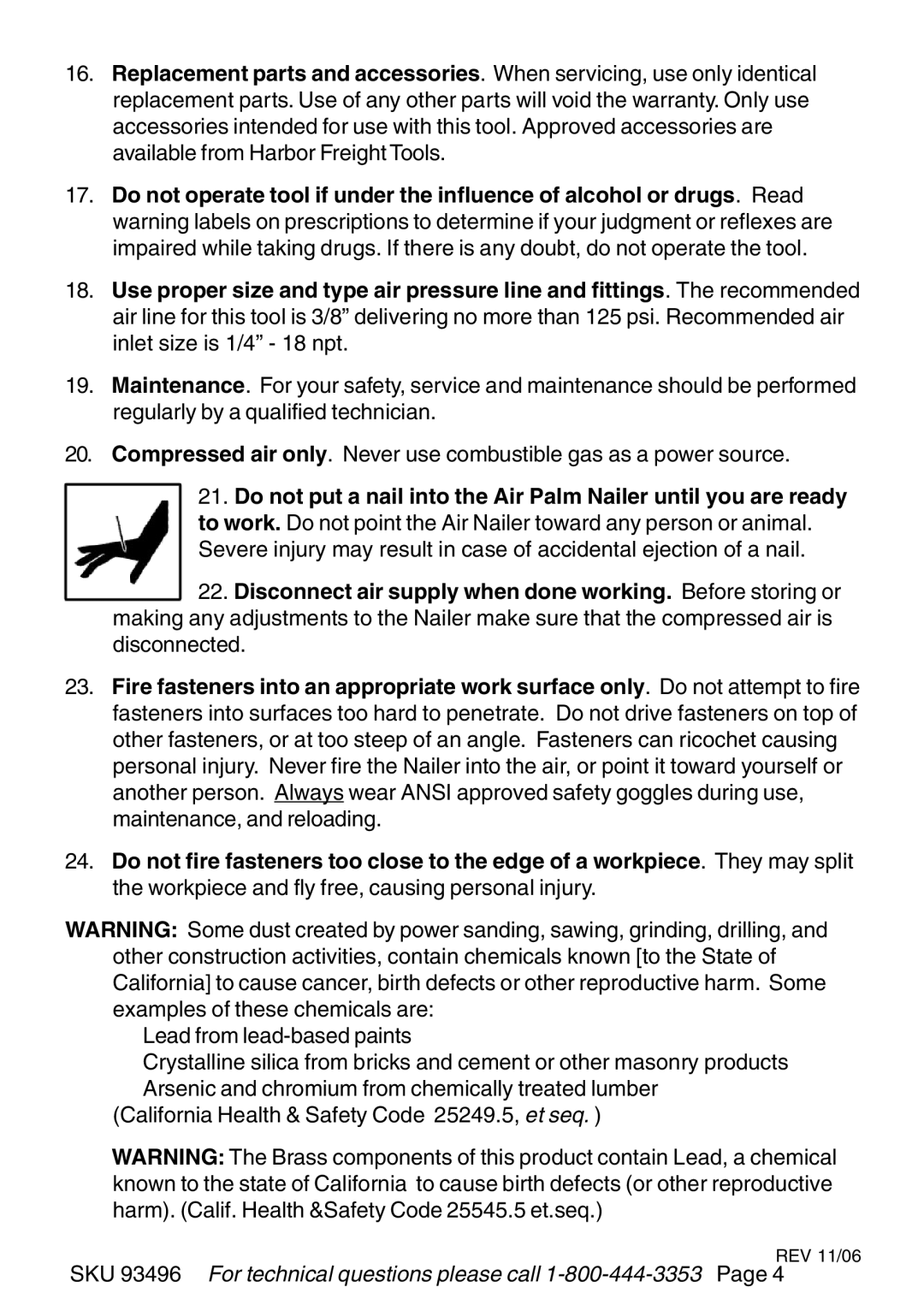 Harbor Freight Tools operating instructions SKU 93496 For technical questions please call 1-800-444-3353 