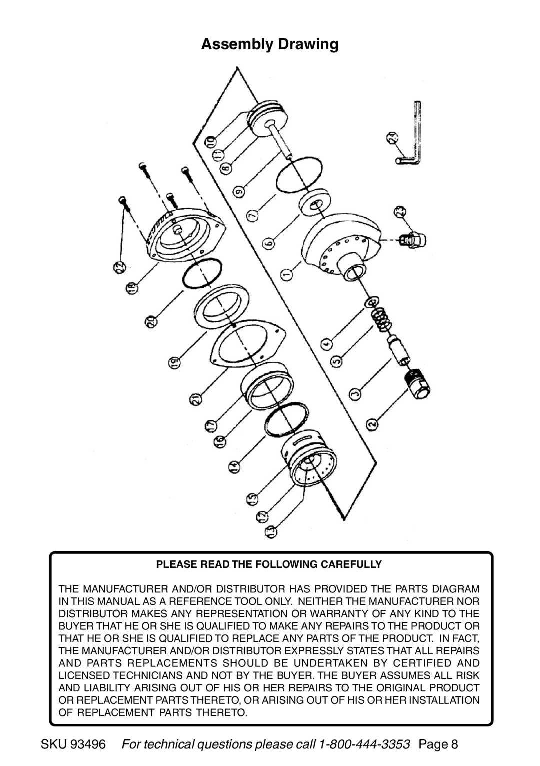 Harbor Freight Tools 93496 operating instructions Assembly Drawing, Please Read the Following Carefully 