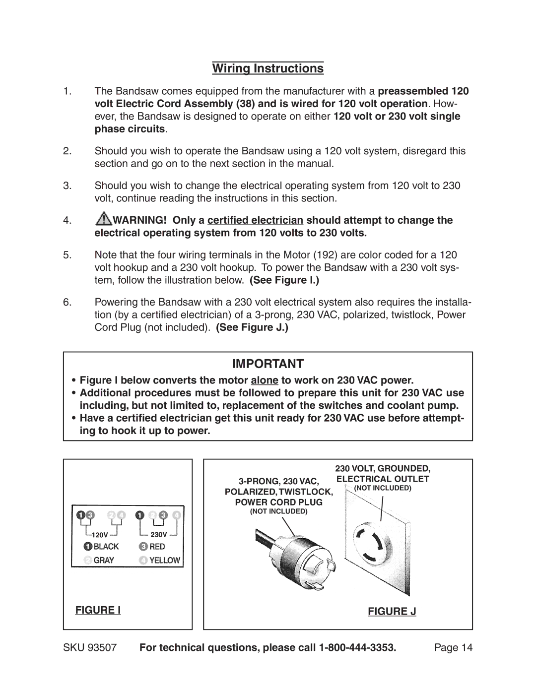 Harbor Freight Tools 93507 operating instructions Wiring Instructions, Figure J 