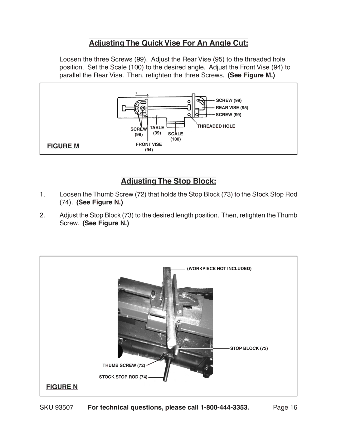 Harbor Freight Tools 93507 operating instructions Adjusting The Quick Vise For An Angle Cut, Adjusting The Stop Block 