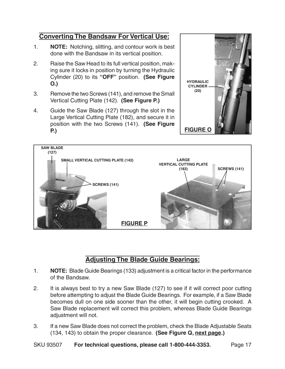 Harbor Freight Tools 93507 Converting The Bandsaw For Vertical Use, Adjusting The Blade Guide Bearings 