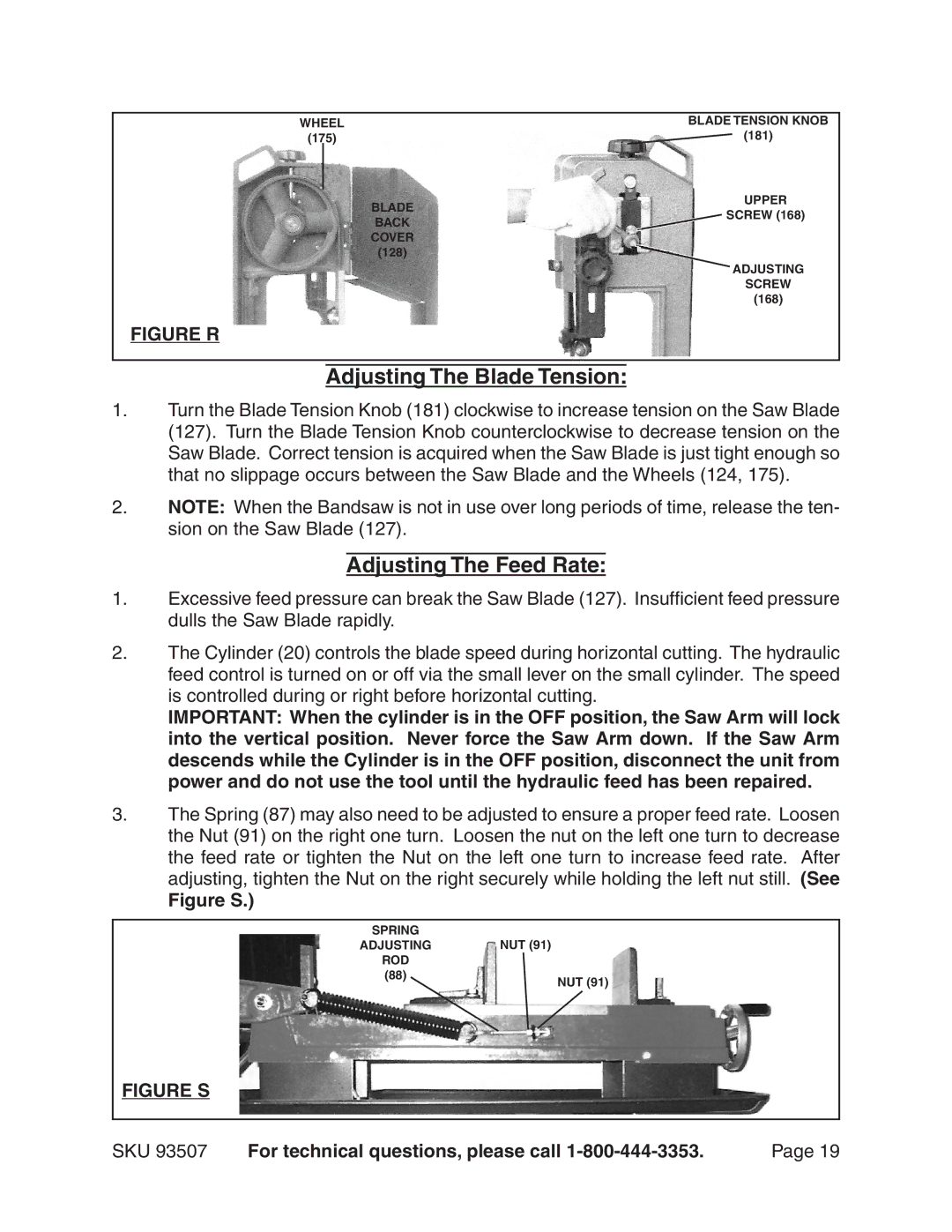 Harbor Freight Tools 93507 operating instructions Adjusting The Blade Tension, Adjusting The Feed Rate 