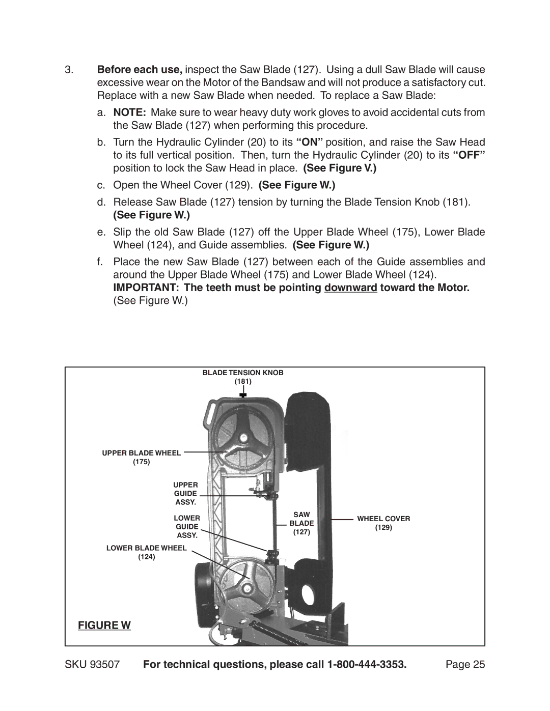 Harbor Freight Tools 93507 operating instructions See Figure W 