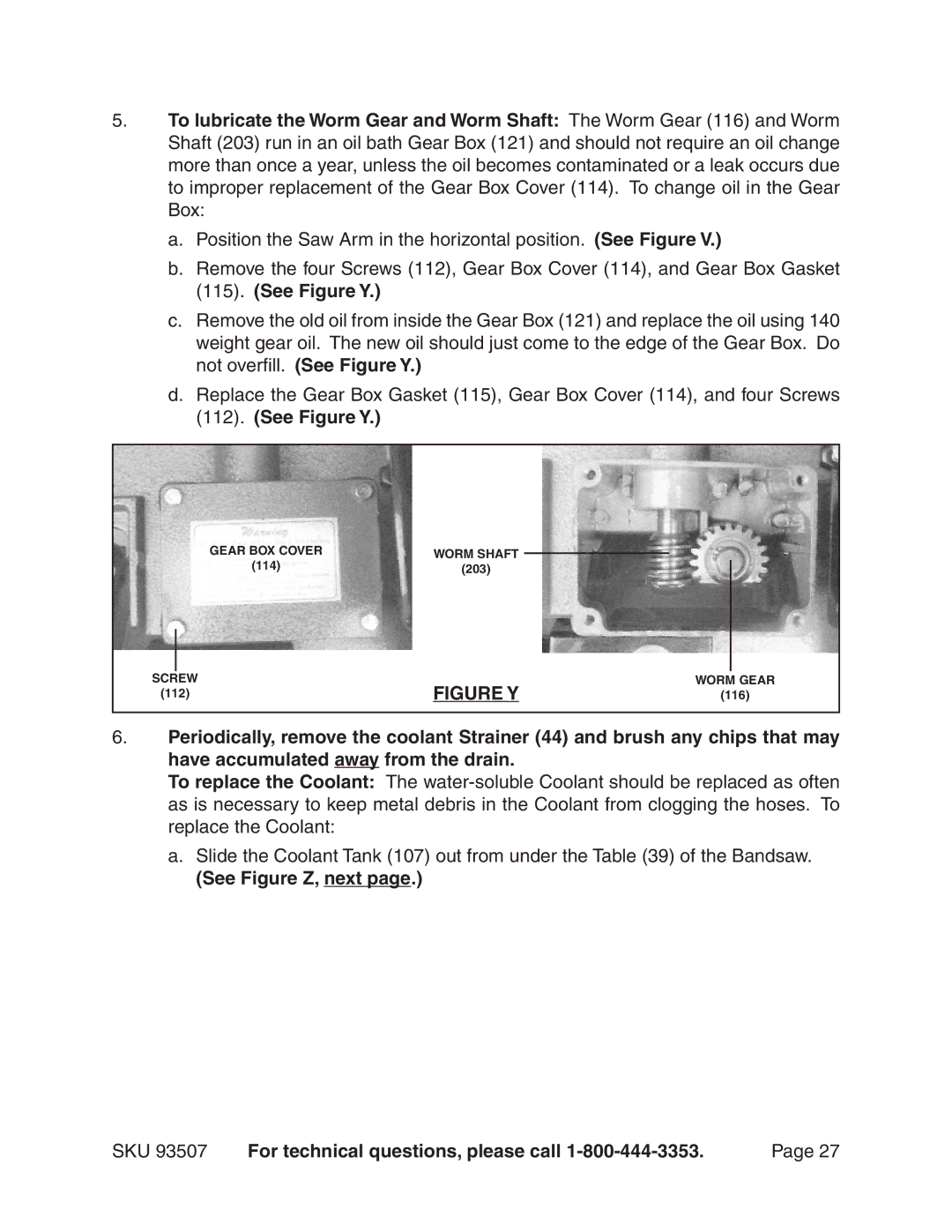 Harbor Freight Tools 93507 operating instructions See Figure Z, next SKU For technical questions, please call, Figure Y 