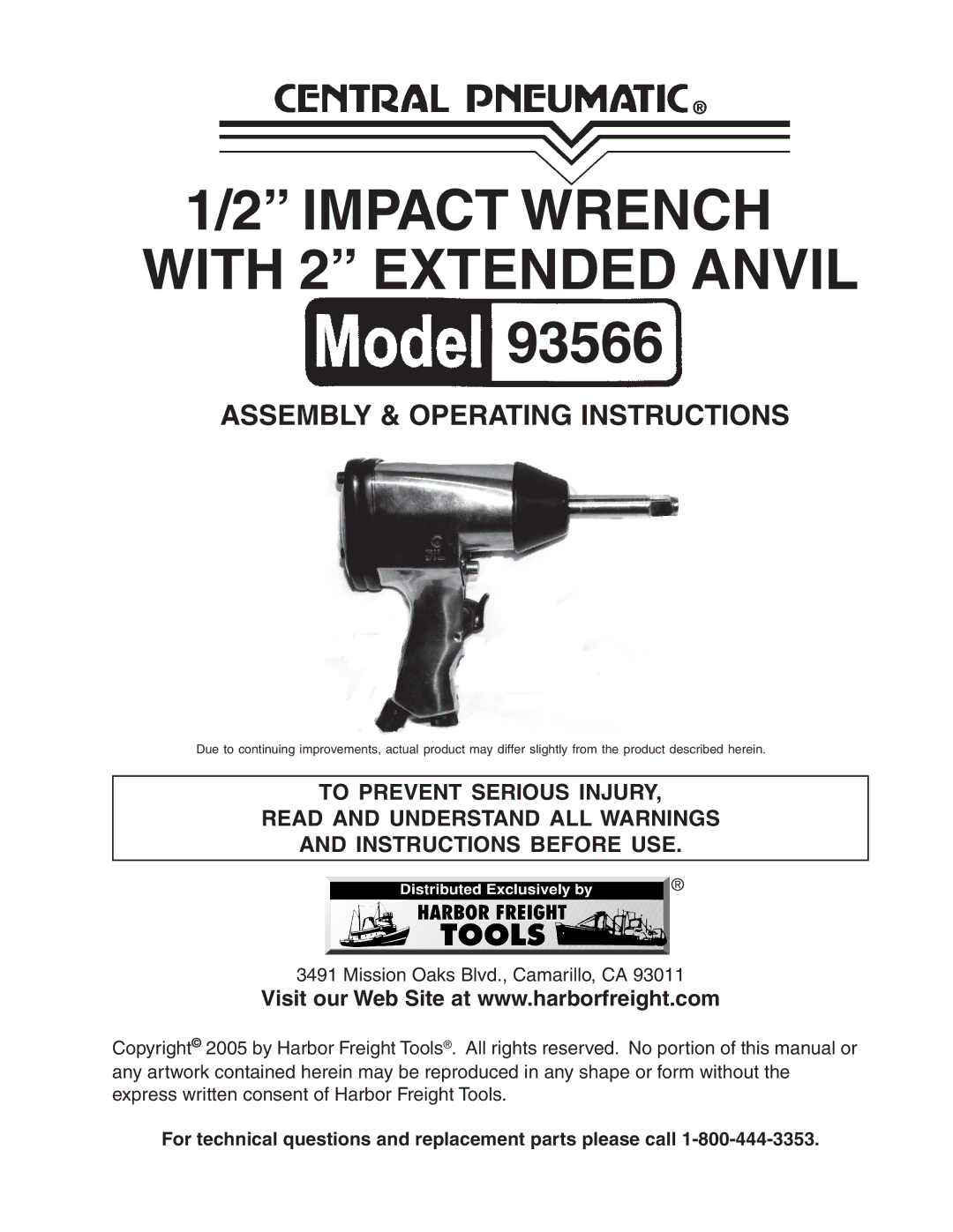 Harbor Freight Tools 93566 operating instructions 