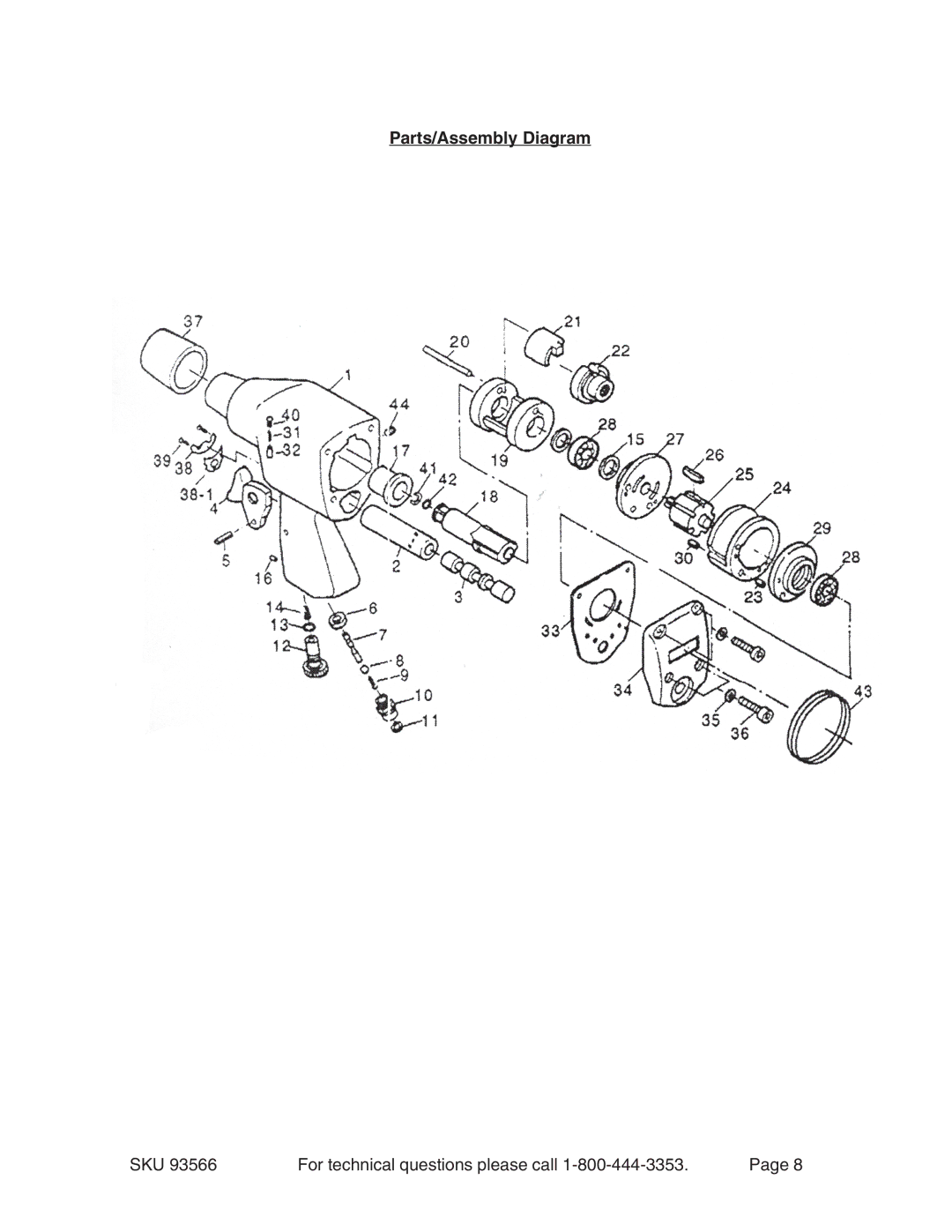 Harbor Freight Tools 93566 operating instructions Parts/Assembly Diagram 