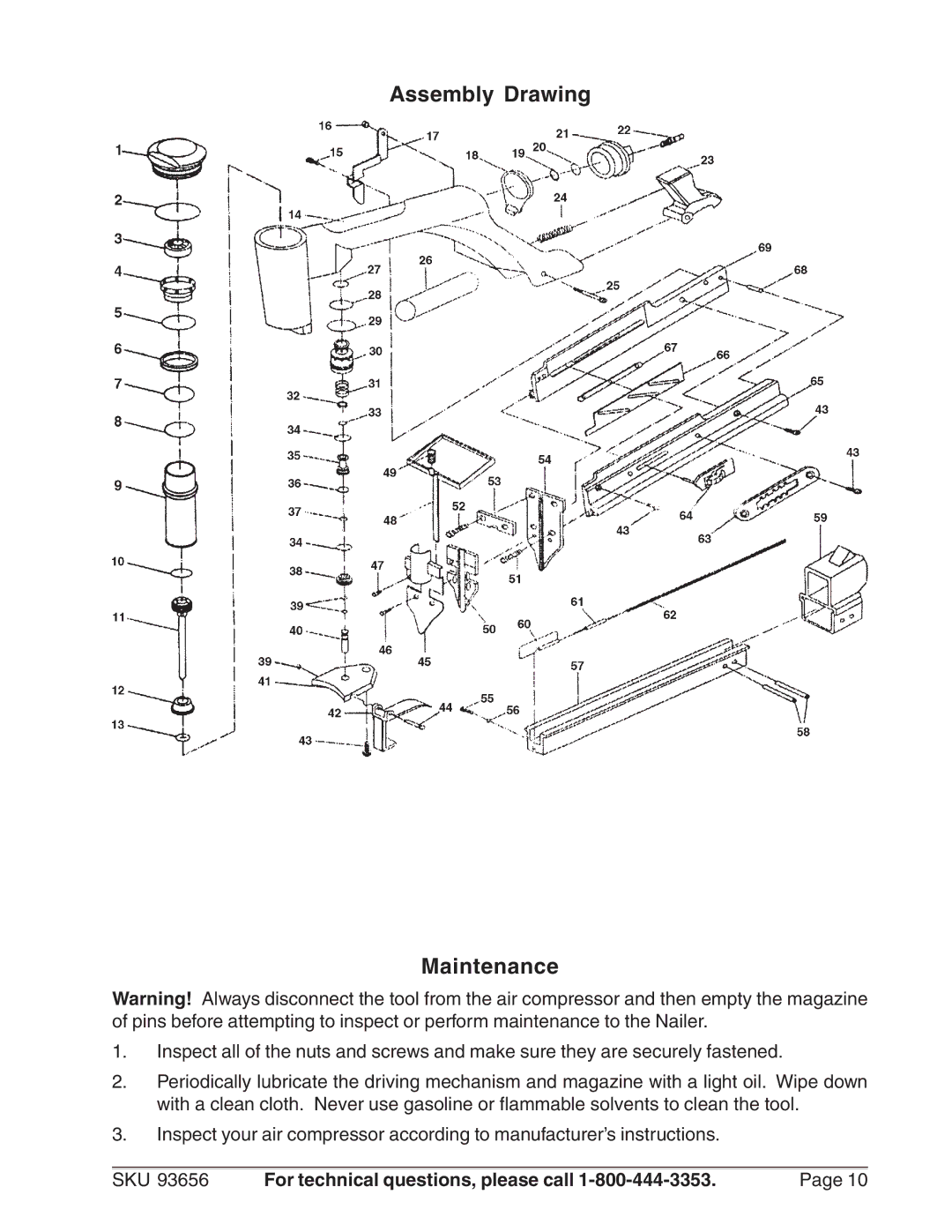 Harbor Freight Tools 93656 operating instructions Assembly Drawing Maintenance 