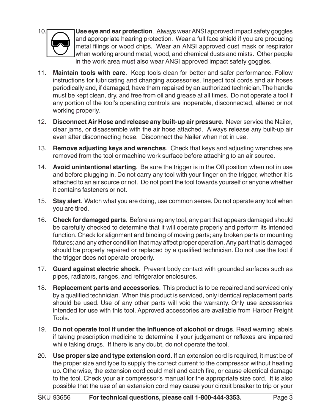 Harbor Freight Tools 93656 operating instructions SKU For technical questions, please call 