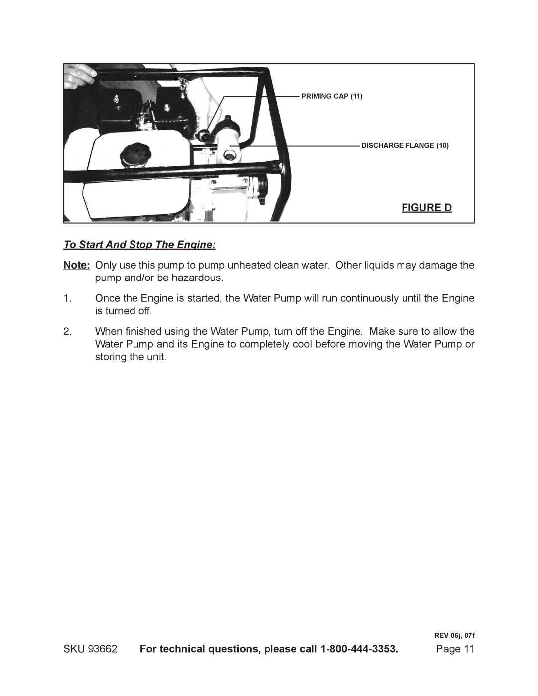 Harbor Freight Tools 93662 manual To Start And Stop The Engine, SKU For technical questions, please call 