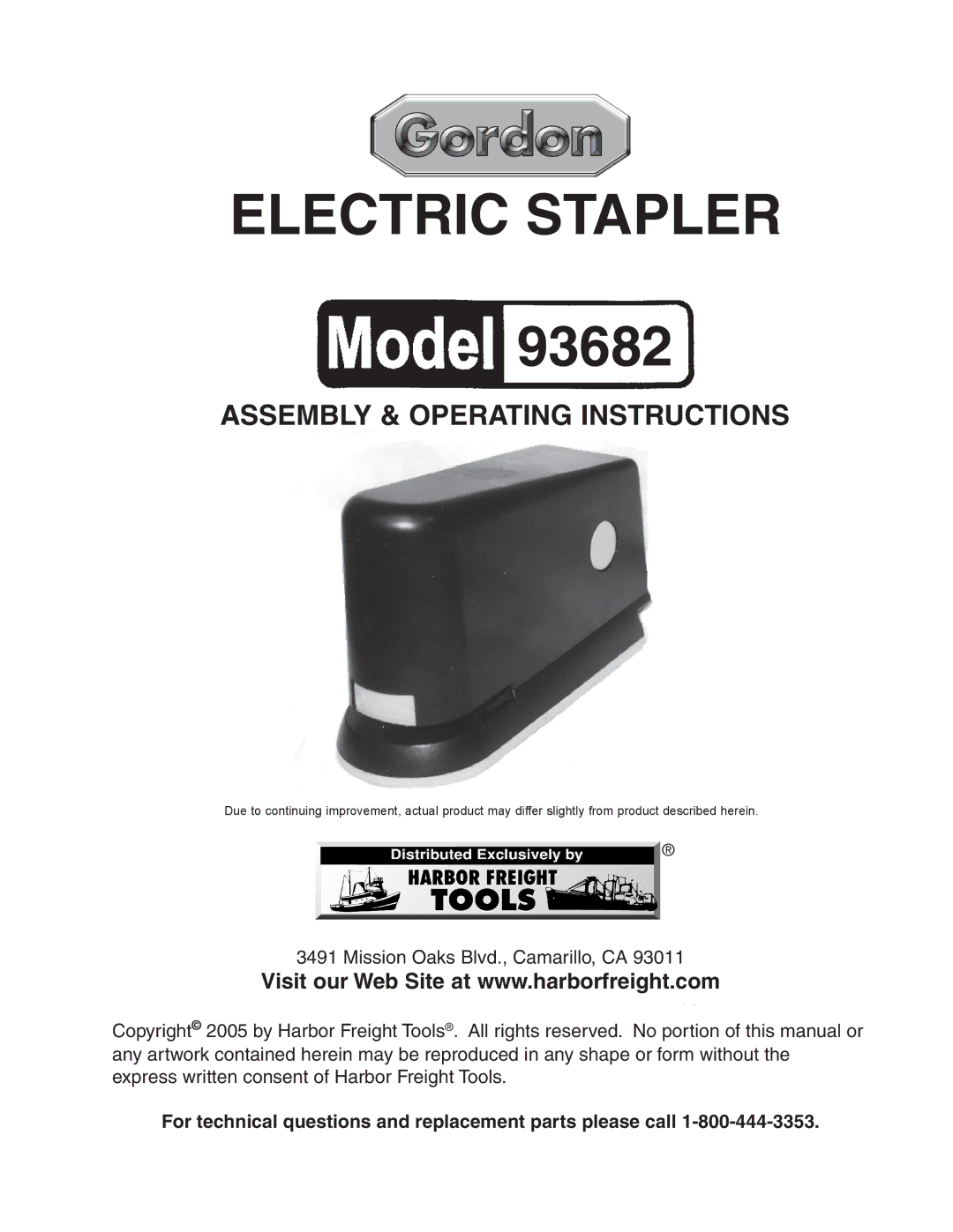 Harbor Freight Tools 93682 operating instructions Electric Stapler 