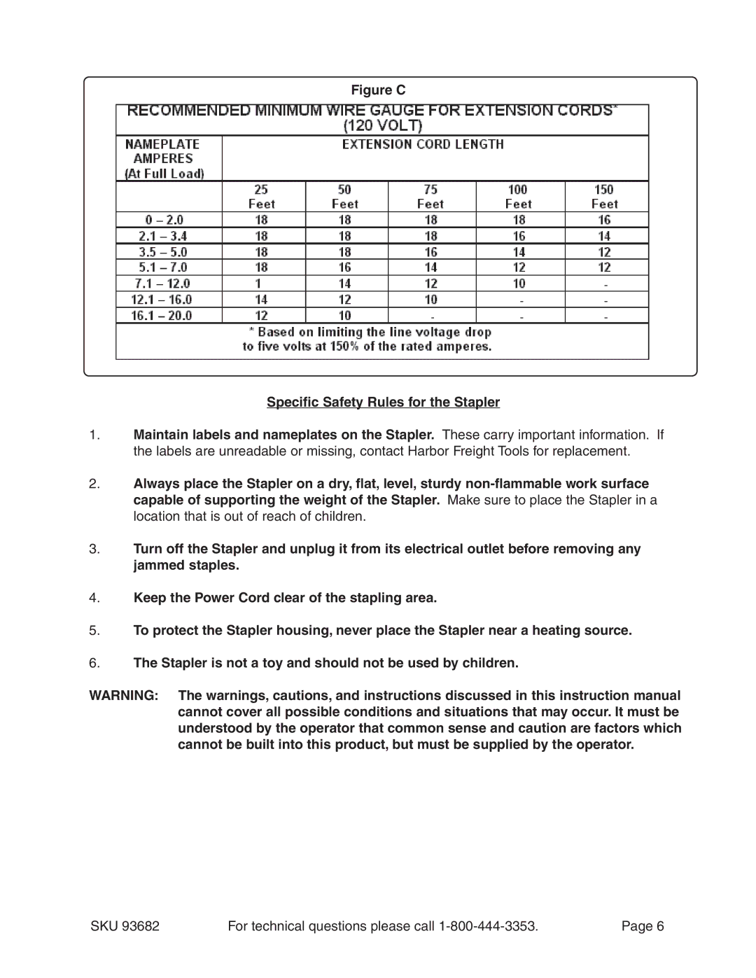 Harbor Freight Tools 93682 operating instructions Figure C Specific Safety Rules for the Stapler 