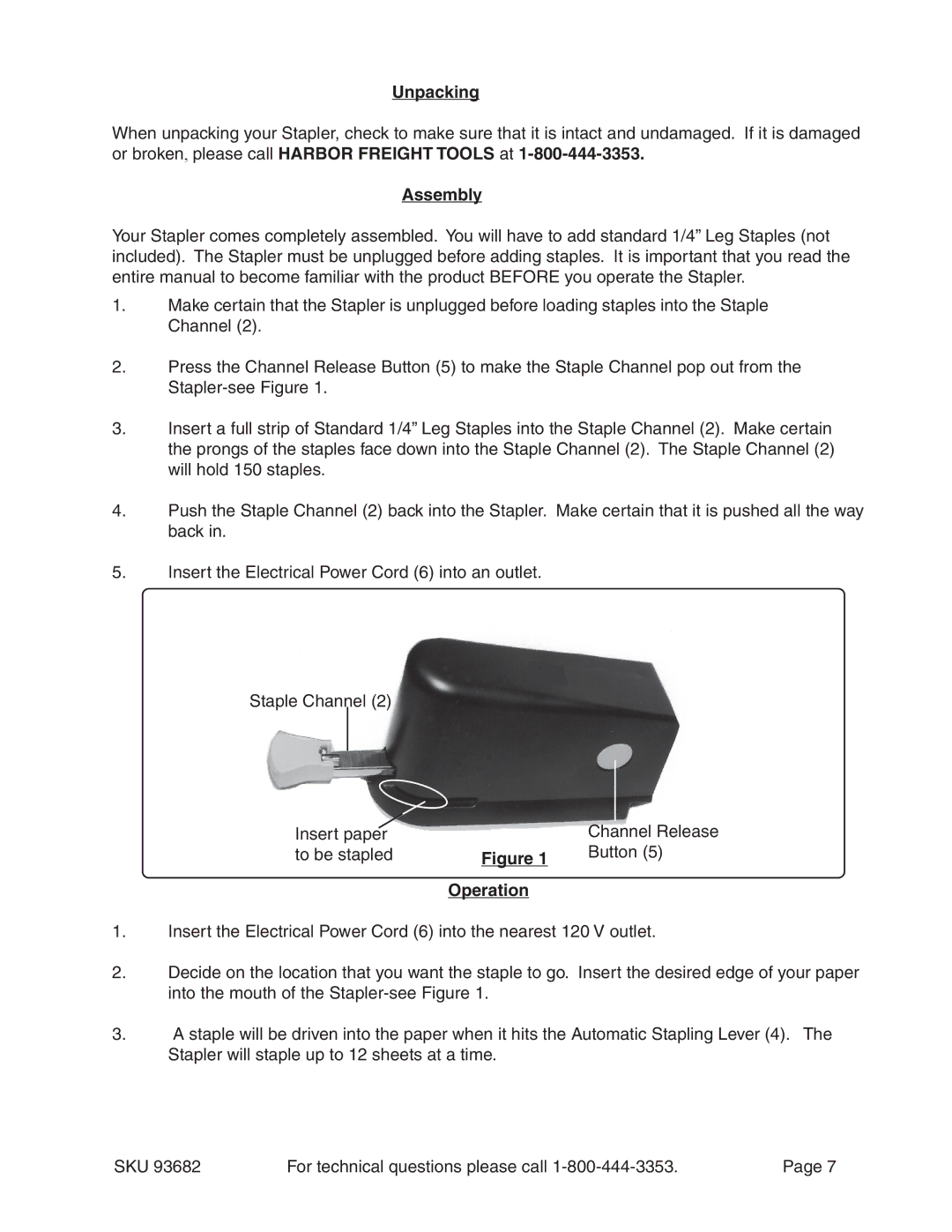 Harbor Freight Tools 93682 operating instructions Unpacking, Assembly, Operation 