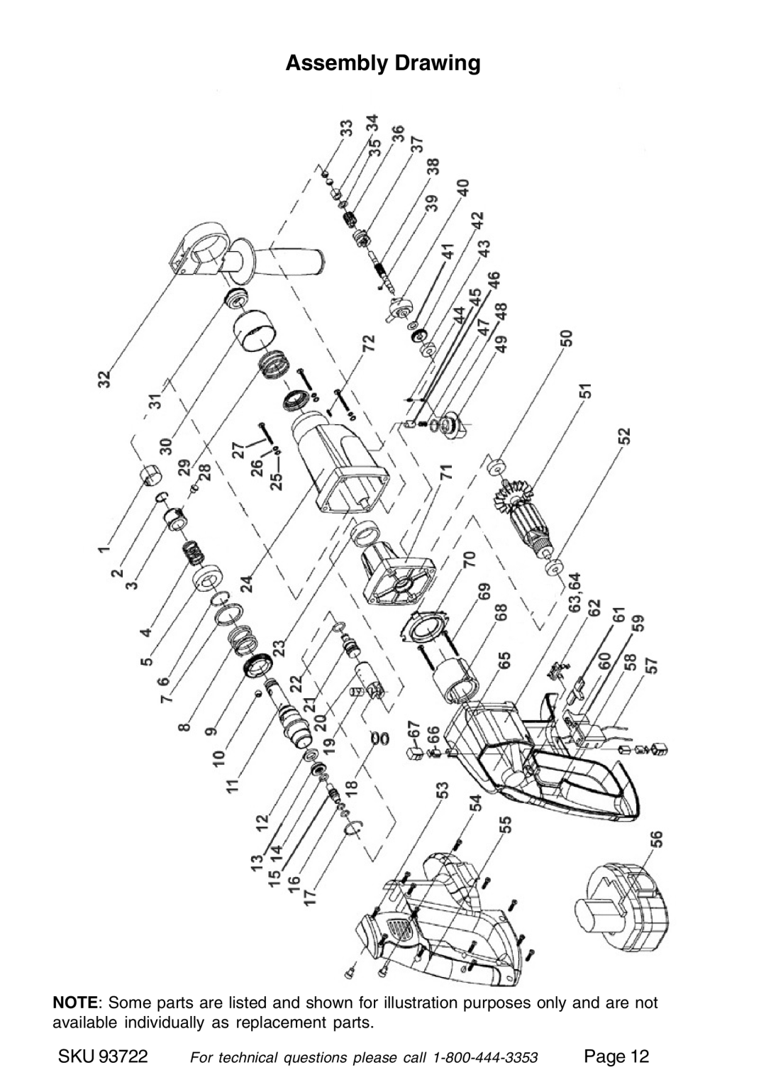 Harbor Freight Tools 93722 operating instructions Assembly Drawing, Page, For technical questions please call 