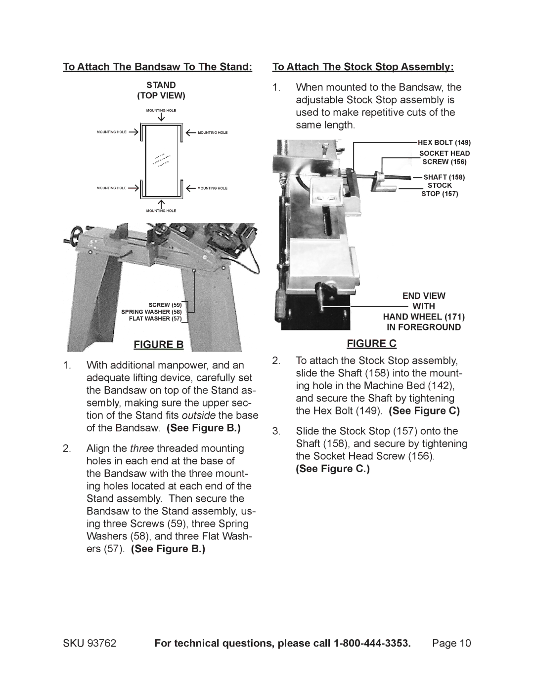 Harbor Freight Tools 93762 To Attach The Bandsaw To The Stand, To Attach The Stock Stop Assembly, See Figure C 