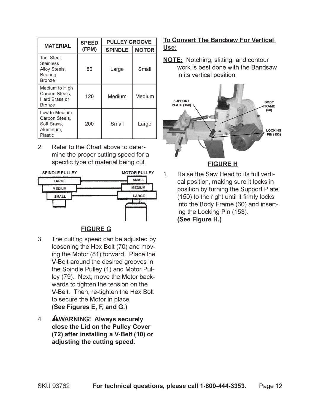 Harbor Freight Tools 93762 operating instructions See Figure H, Fpm 