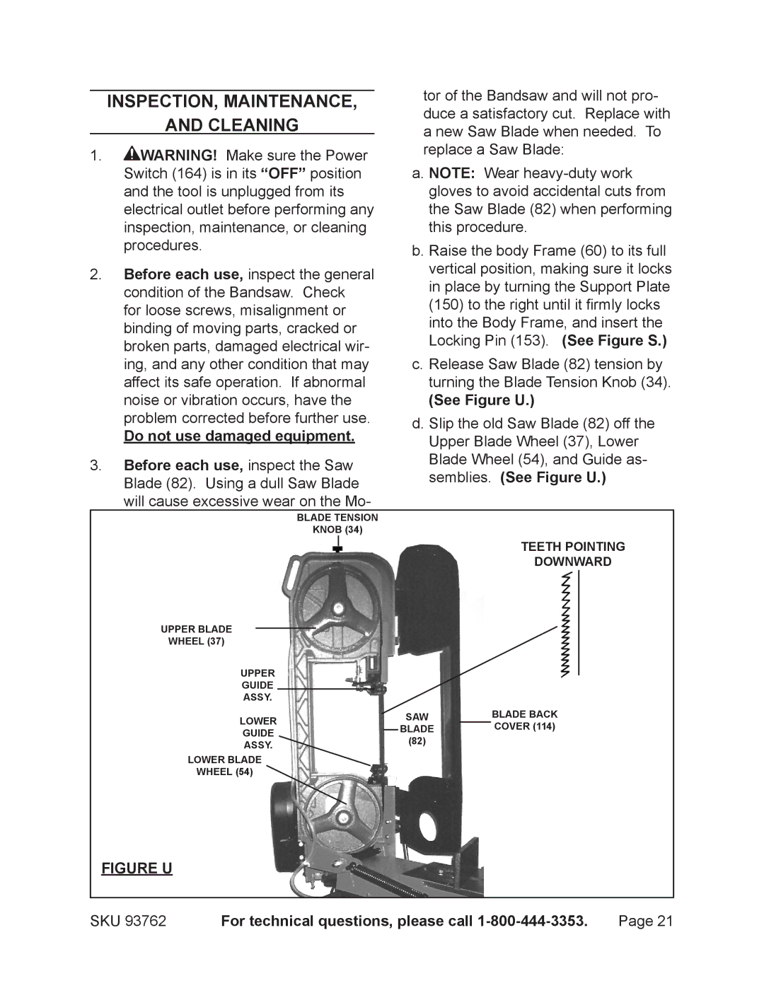 Harbor Freight Tools 93762 operating instructions Do not use damaged equipment, See Figure U 