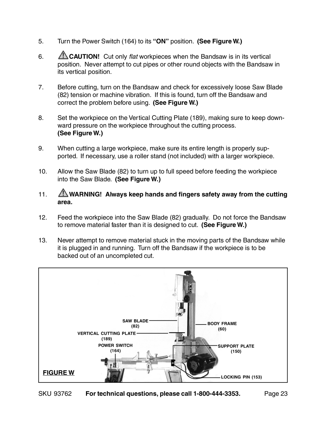 Harbor Freight Tools 93762 operating instructions See Figure W 