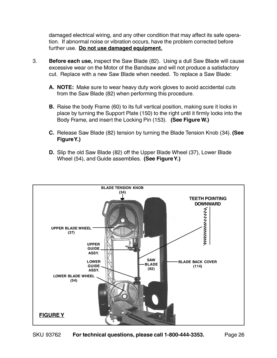 Harbor Freight Tools 93762 operating instructions Figure Y 