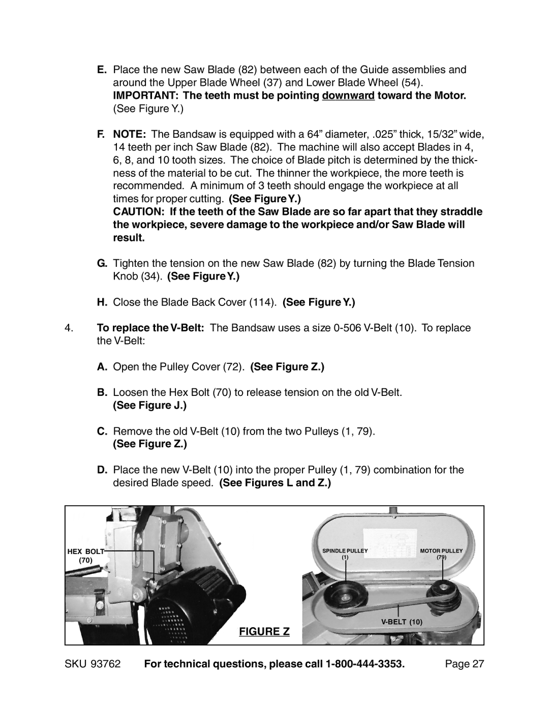 Harbor Freight Tools 93762 operating instructions See Figure J, See Figure Z 