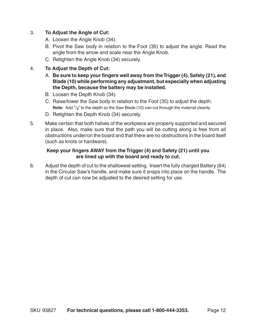 Harbor Freight Tools 93827 operating instructions To Adjust the Angle of Cut 