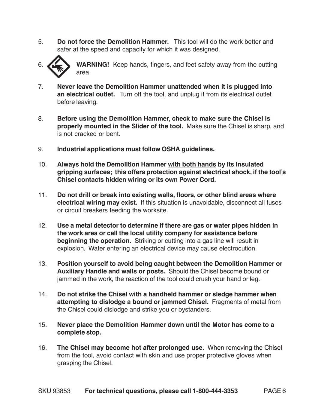 Harbor Freight Tools 93853 operating instructions SKU For technical questions, please call 