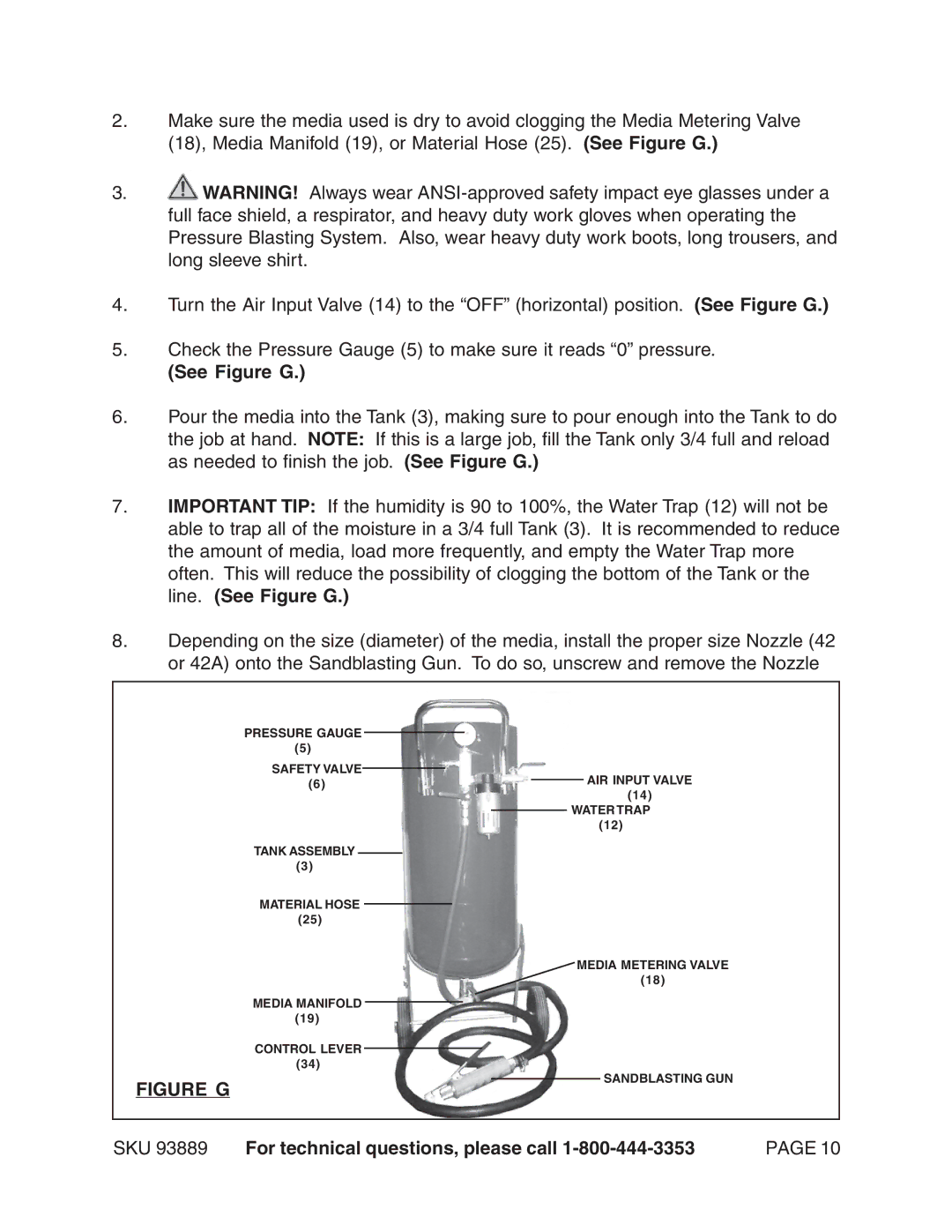 Harbor Freight Tools 93889 manual See Figure G 