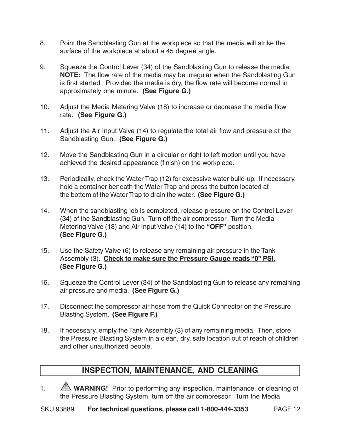 Harbor Freight Tools 93889 manual INSPECTION, MAINTENANCE, and Cleaning 